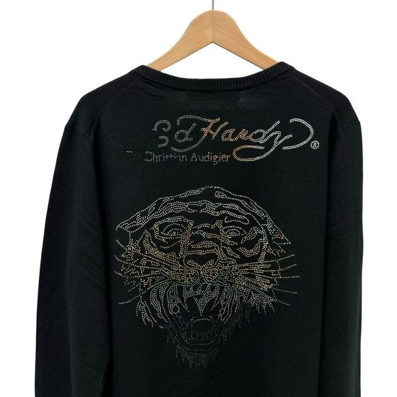 NWT Ed Hardy Wool Blend Tiger Rhinestone V-Neckline Sweater Black Men’s Size XXL - Picture 2 of 9